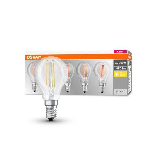 OSRAM LED lámpa E14 P40 4W izzószál 827 470lm 5db