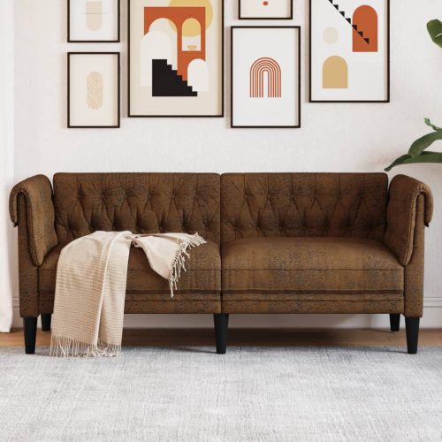 2 személyes barna szövet chesterfield kanapé