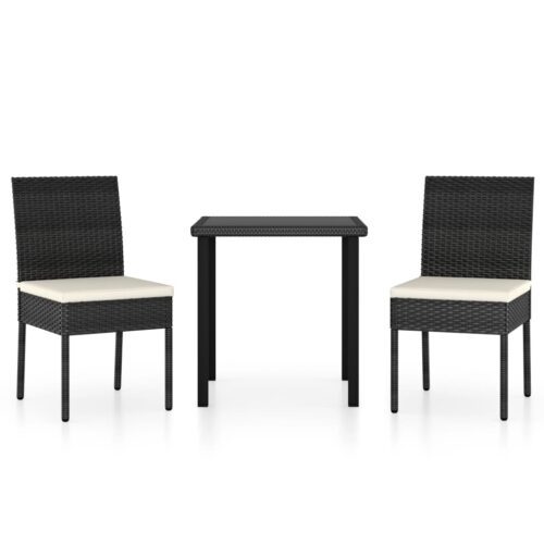 3 részes fekete polyrattan kerti étkezőgarnitúra