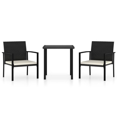 3 részes fekete polyrattan kerti étkezőgarnitúra