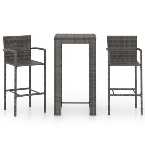 3 részes szürke polyrattan kerti bárszett kartámasszal
