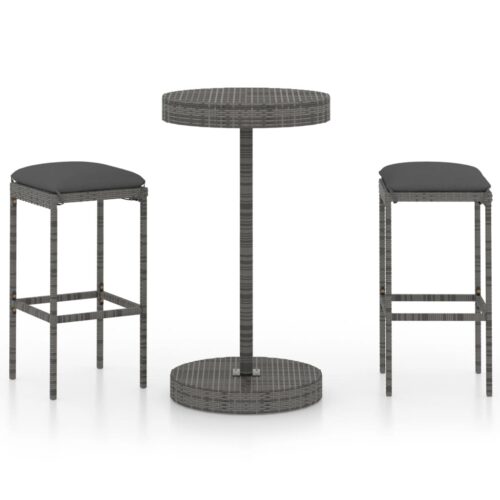 3 részes szürke polyrattan kerti bárszett párnákkal