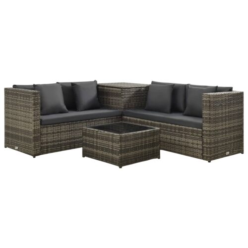 4 részes szürke polyrattan kerti bútorszett párnákkal