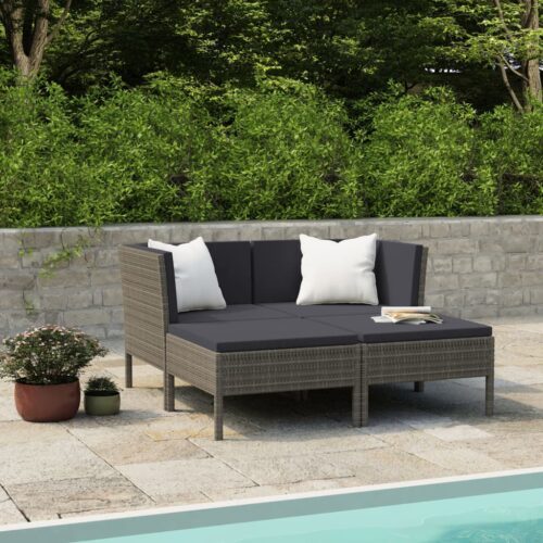 4 részes szürke polyrattan kerti bútorszett párnákkal