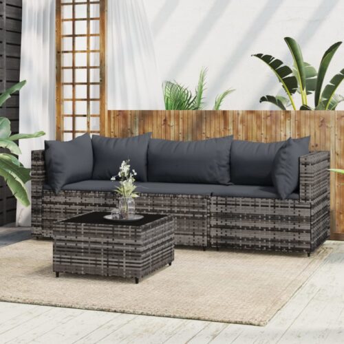4 részes szürke polyrattan kerti ülőgarnitúra párnákkal