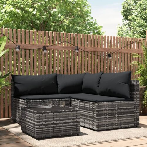 4 részes szürke polyrattan kerti ülőgarnitúra párnákkal