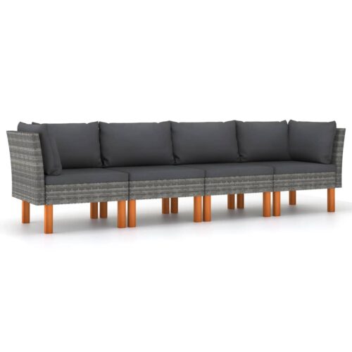 4 személyes szürke polyrattan kerti kanapé párnákkal