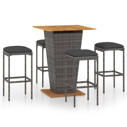 5 darabos szürke polyrattan kerti bárszett párnákkal