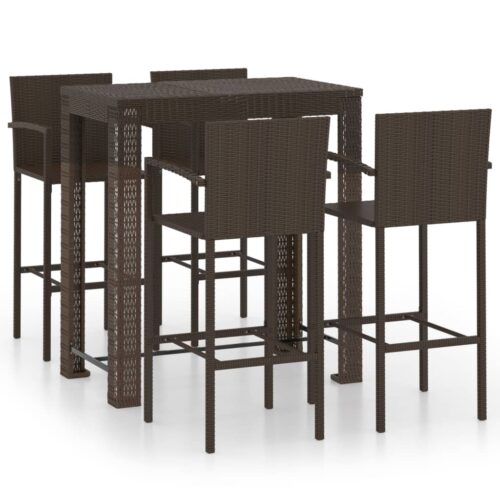 5 részes barna polyrattan kültéri bárszett kartámasszal