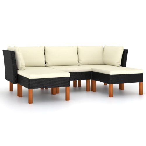 5 részes fekete polyrattan kerti ülőgarnitúra párnákkal