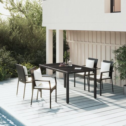 5 részes fekete polyrattan kerti ülőgarnitúra párnákkal