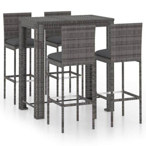 5 részes szürke polyrattan kerti bárszett párnákkal