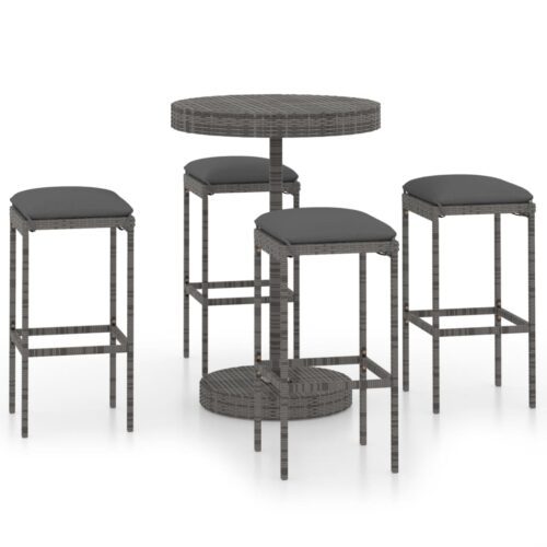 5 részes szürke polyrattan kerti bárszett párnákkal