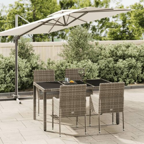 5 részes szürke polyrattan kerti étkezőgarnitúra párnával