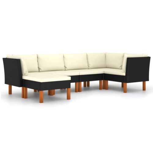 6 részes fekete polyrattan kerti ülőgarnitúra párnákkal