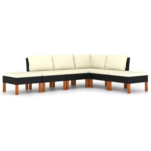 6 részes fekete polyrattan kerti ülőgarnitúra párnákkal