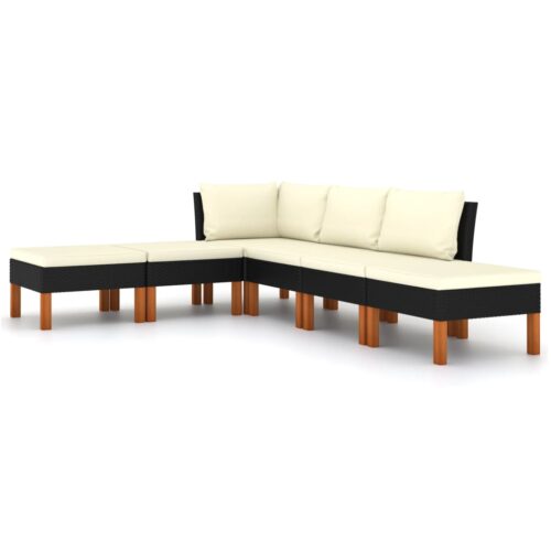 6 részes fekete polyrattan kerti ülőgarnitúra párnákkal