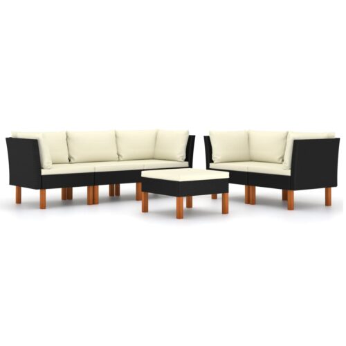 6 részes fekete polyrattan kerti ülőgarnitúra párnákkal