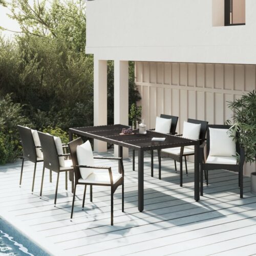 7 részes fekete polyrattan kerti ülőgarnitúra párnákkal
