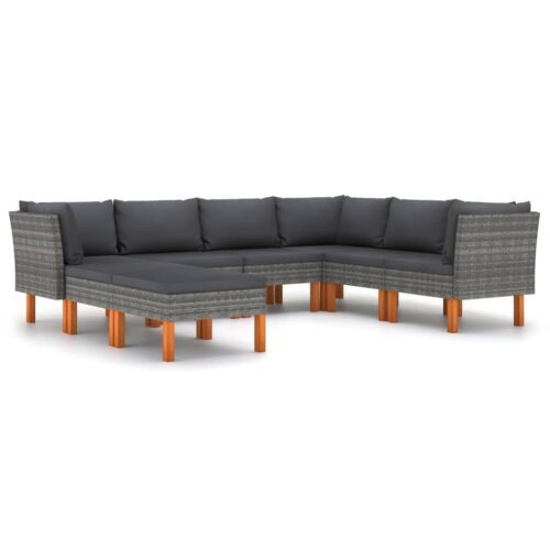 8 részes szürke polyrattan kerti ülőgarnitúra párnákkal