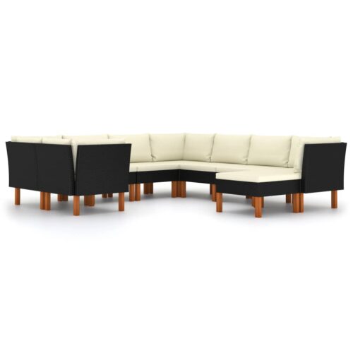 9 részes fekete polyrattan kerti ülőgarnitúra párnákkal