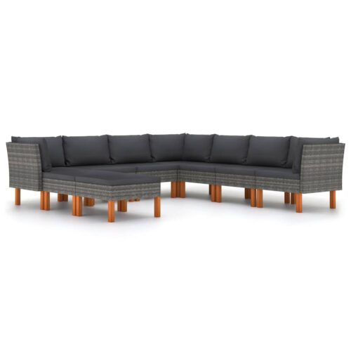 9 részes szürke polyrattan kerti ülőgarnitúra párnákkal