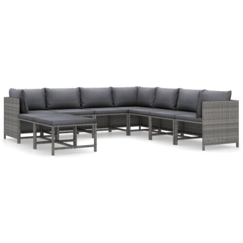 9 részes szürke polyrattan kerti ülőgarnitúra párnákkal