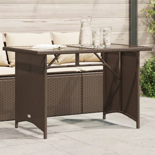 Barna polyrattan üveglapos kerti asztal 110x68x70 cm