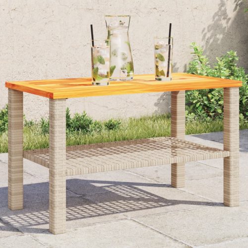 Bézs polyrattan és akácfa kerti asztal 70 x 38 x 42 cm
