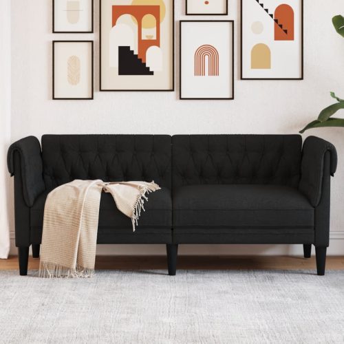 Fekete 2 személyes szövet chesterfield kanapé