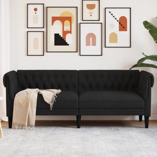 Fekete 3 személyes szövet chesterfield kanapé