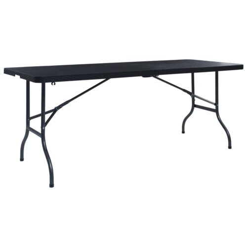 Fekete hdpe rattan szerű összecsukható kerti asztal 180x75x72cm