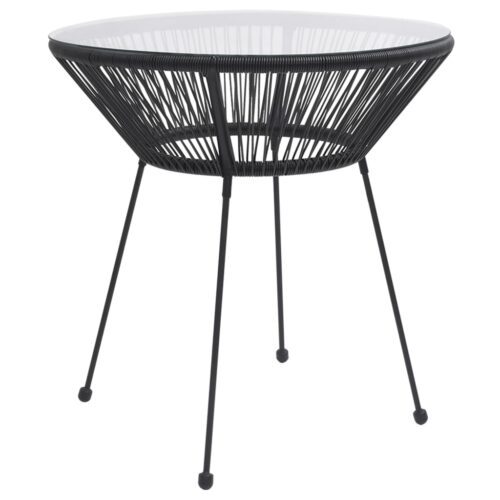 Fekete rattan és üveg kerti étkezőasztal ø70 x 74 cm