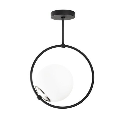 Mondern fém körbe foglalt mennyezeti lámpa