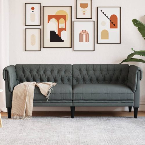 Sötétszürke 3 személyes szövet chesterfield kanapé