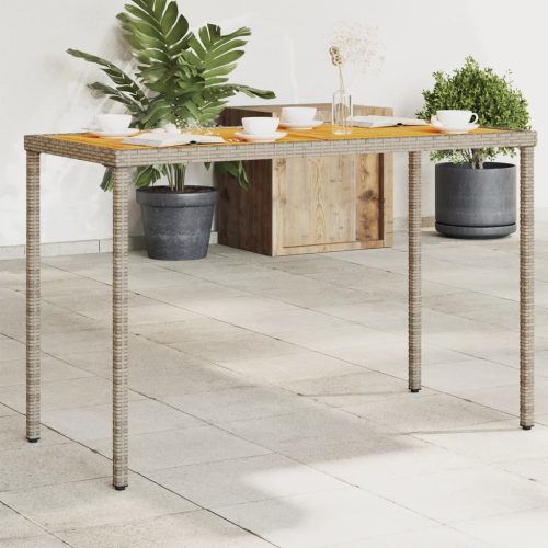 Szürke polyrattan akácfa lapos kerti asztal 115x54x74 cm
