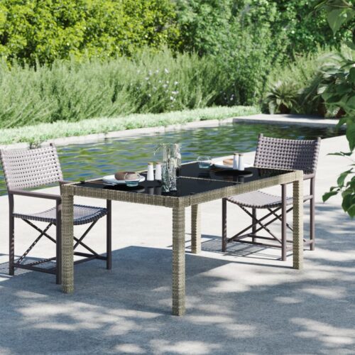 Szürke polyrattan és edzett üveg kerti asztal 150 x 90 x 75 cm