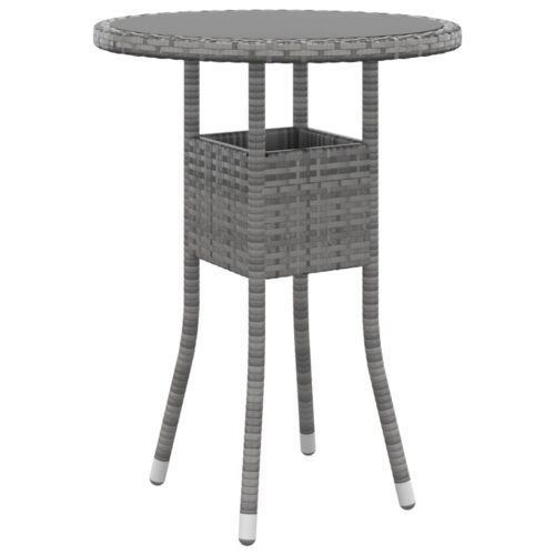 Szürke polyrattan és edzett üveg kerti asztal ø60 x 75 cm
