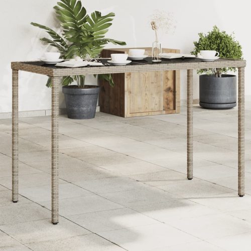 Szürke polyrattan üveglapos kerti asztal 115x54x74 cm