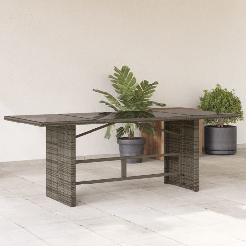 Szürke polyrattan üveglapos kerti asztal 190x80x74 cm