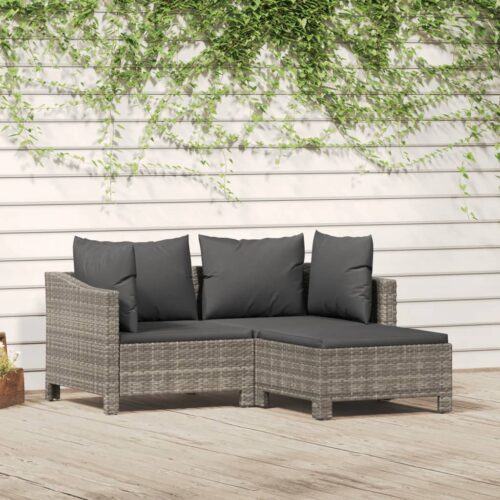3 részes szürke polyrattan kerti ülőgarnitúra párnákkal