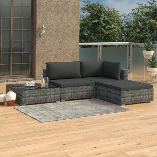 4-részes szürke polyrattan kerti bútorszett párnákkal