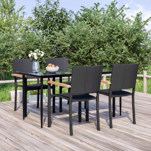 5 részes fekete polyrattan kerti étkezőgarnitúra