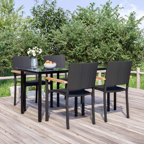 5 részes fekete polyrattan kerti étkezőgarnitúra