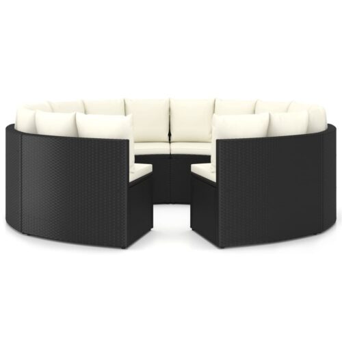 8 részes fekete polyrattan kerti kanapészett párnákkal