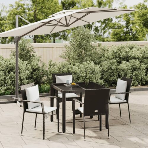 5 részes fekete polyrattan kerti étkezőgarnitúra párnákkal