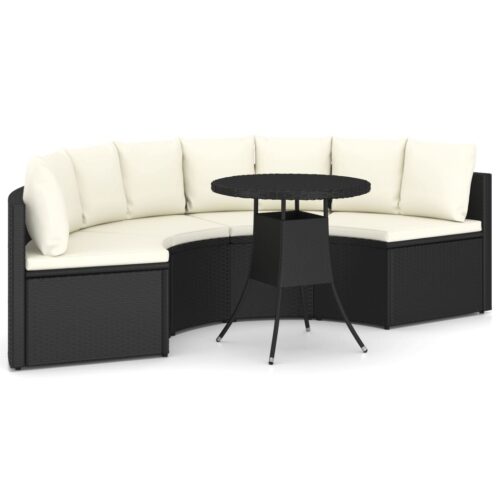 5 részes fekete polyrattan kerti kanapészett párnákkal