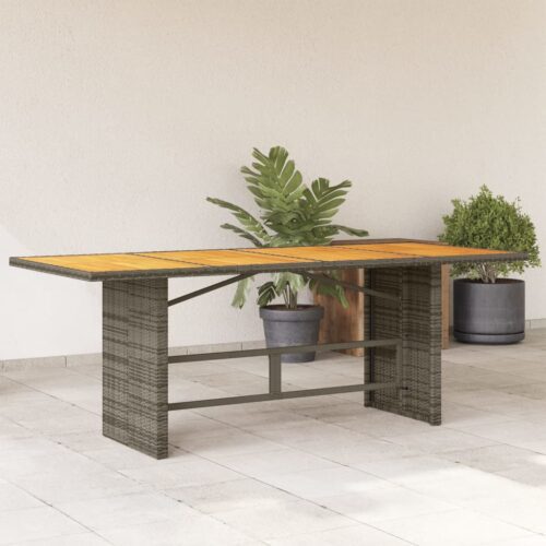 Szürke polyrattan akácfa lapos kerti asztal 190 x 80 x 74 cm