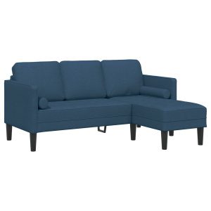 3-fős l-alakú kanapé kék 160 cm szövet