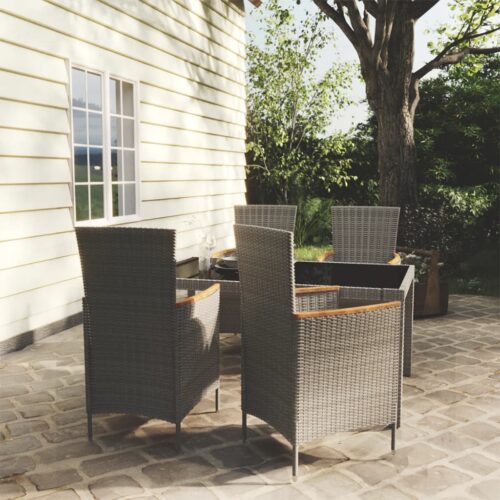 5 részes szürke polyrattan kültéri étkezőszett párnákkal